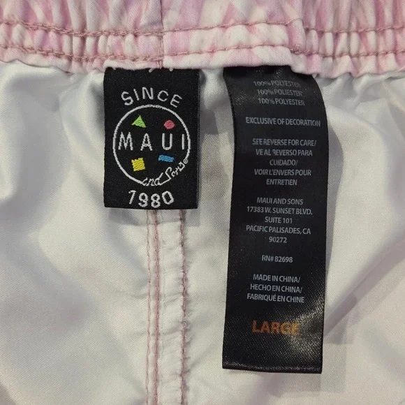 MAUI AND SONS Mens Swim Trunks Shorts Pink Geometric  Print Elastic Waist Large - Picture 2 of 9
